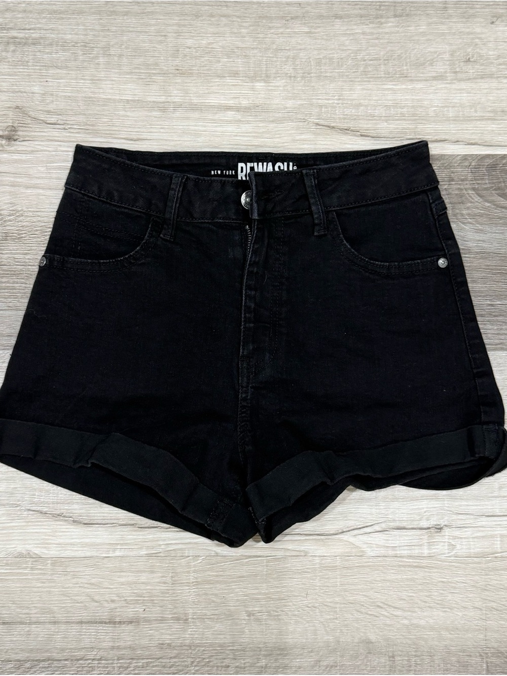 Rewash Black High Waist Cuffed Denim Shorts